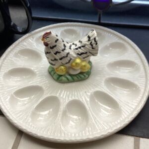 Charming White Ceramic Egg Plate with Hen Design
